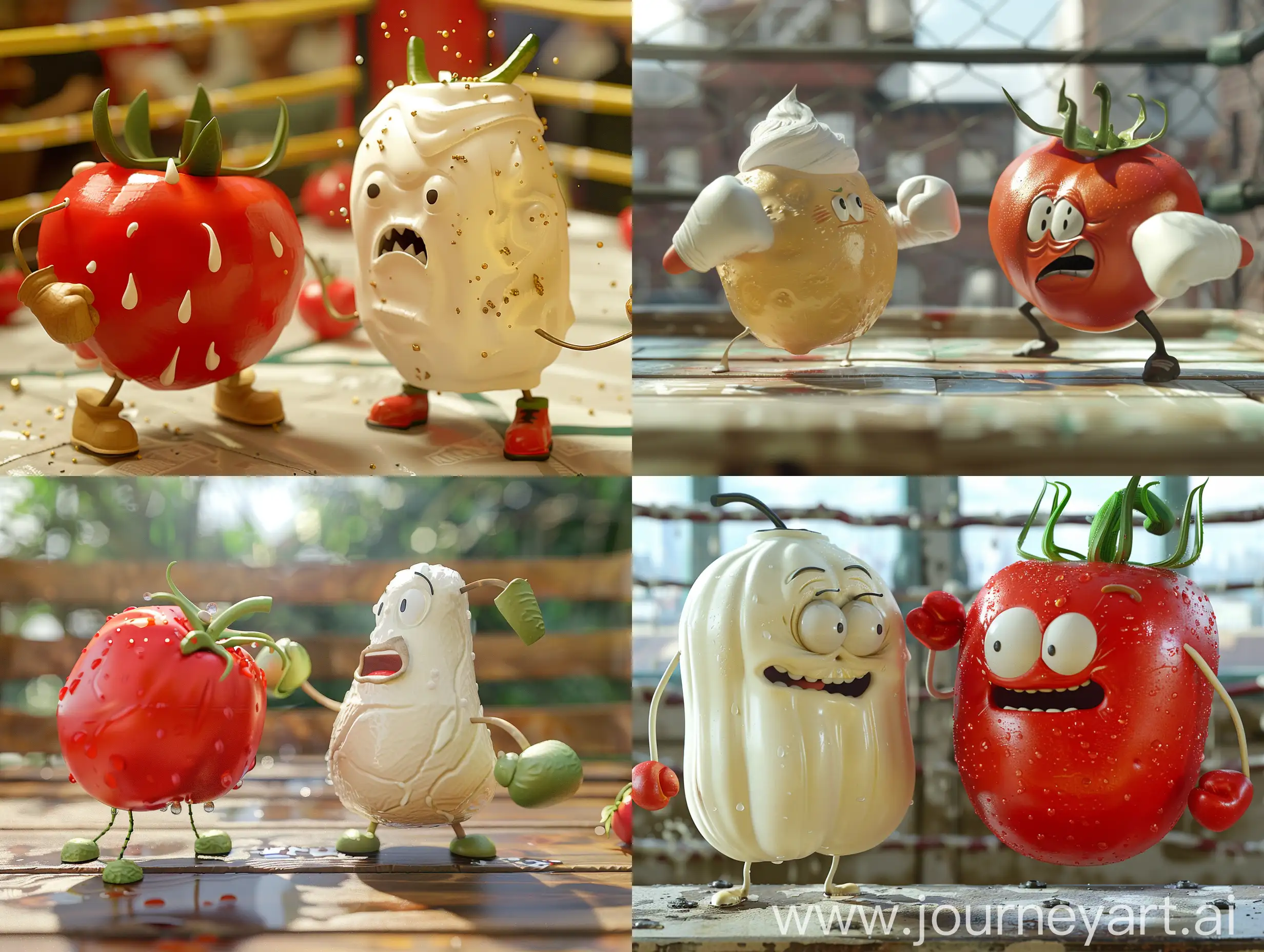 Anthropomorphic-Yogurt-vs-Tomato-Boxing-Match-on-Ring