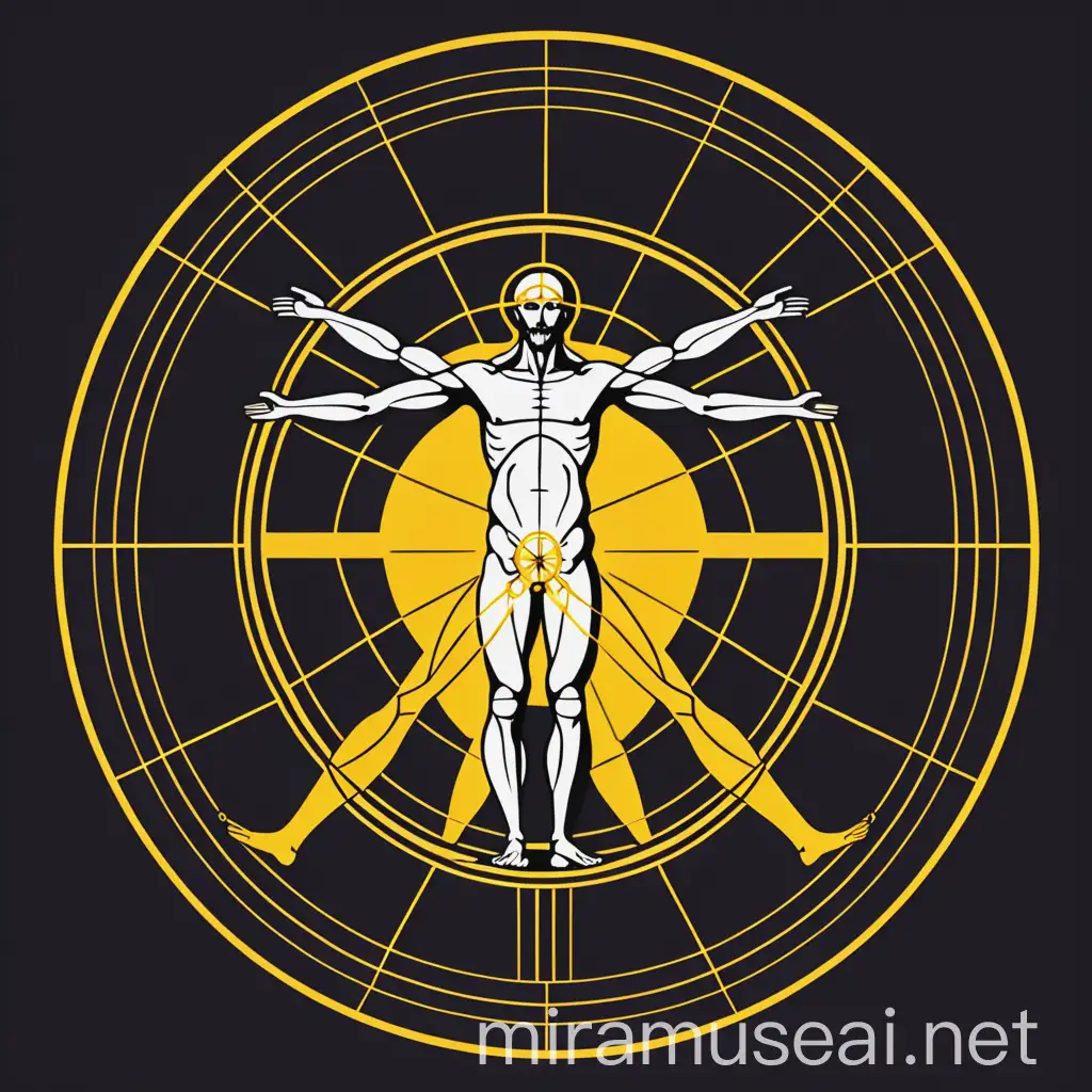 Graphic Design of Vitruvian Man in Black and Yellow