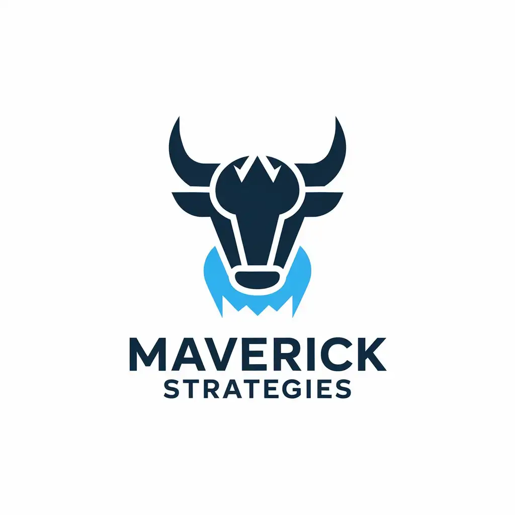 LOGO Design for Maverick Strategies Dark Navy Light Blue and BullInspired Symbol for Technology Industry