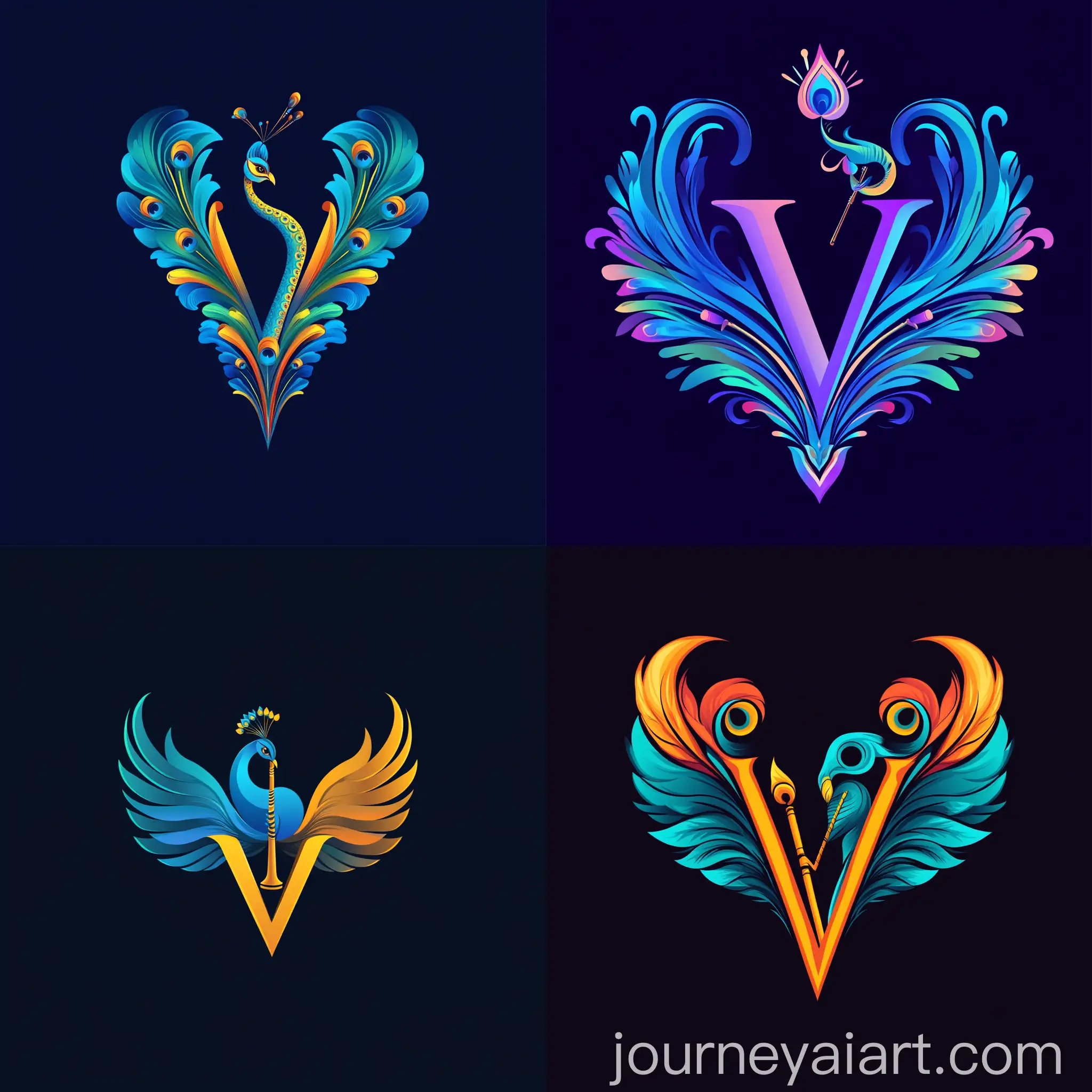 Peacock-Wings-with-Flute-Logo-Design-Featuring-V-Symbol