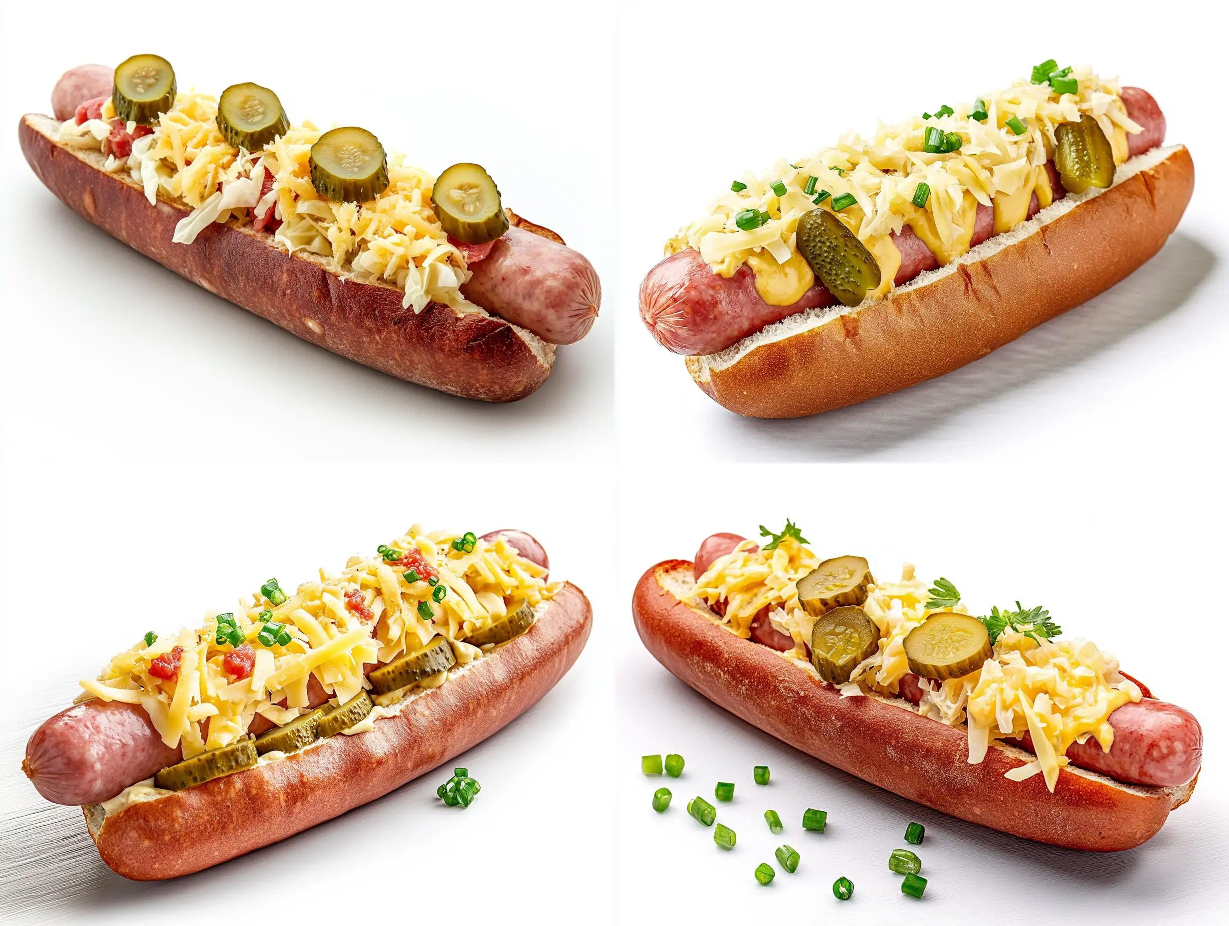 Sliced-Sausage-Stuffed-with-Cabbage-Pickles-and-Cheese-on-White-Background