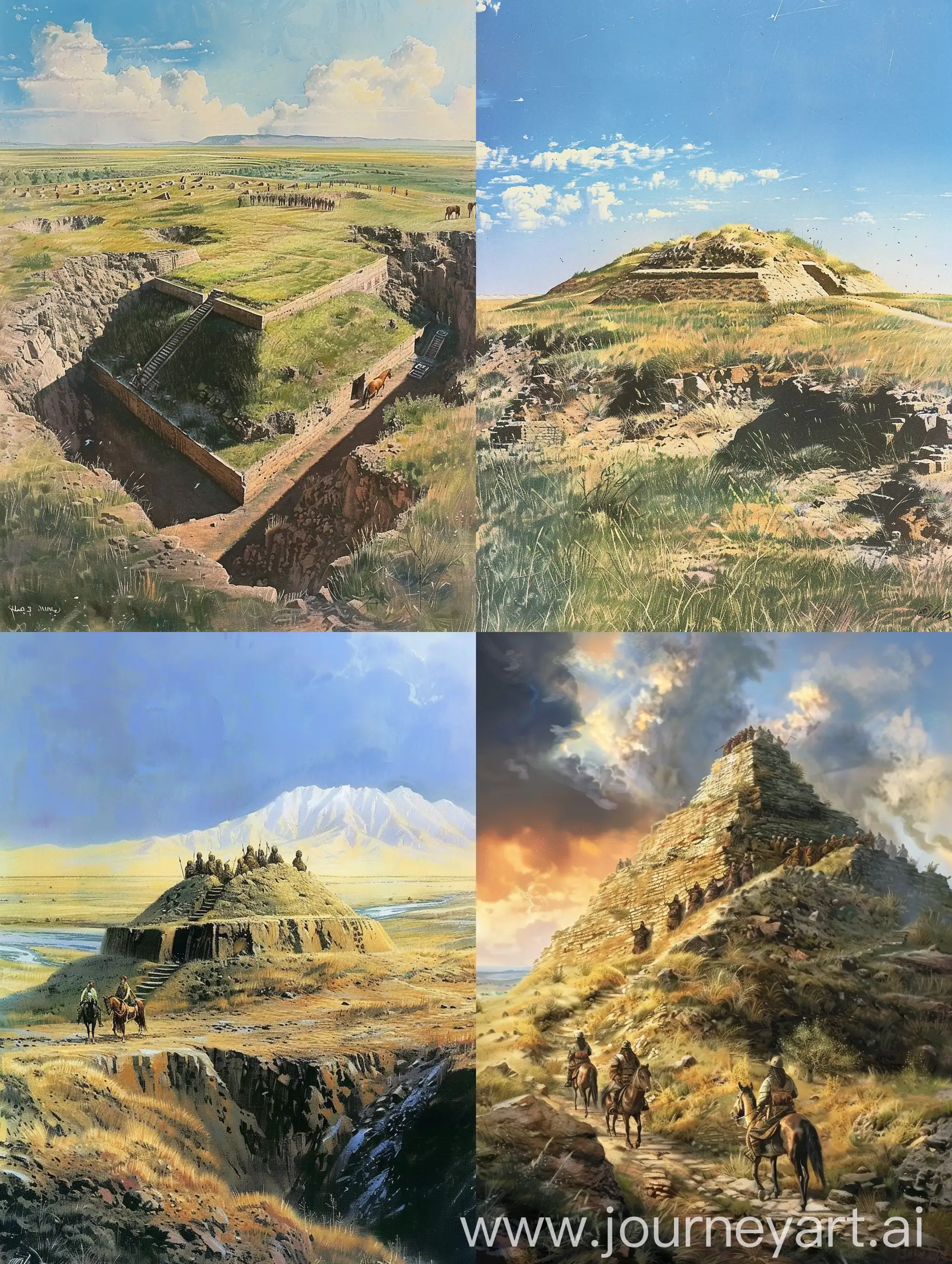 Ancient-Kurgan-Burial-Mound-with-Artifacts-and-Steppes-Landscape