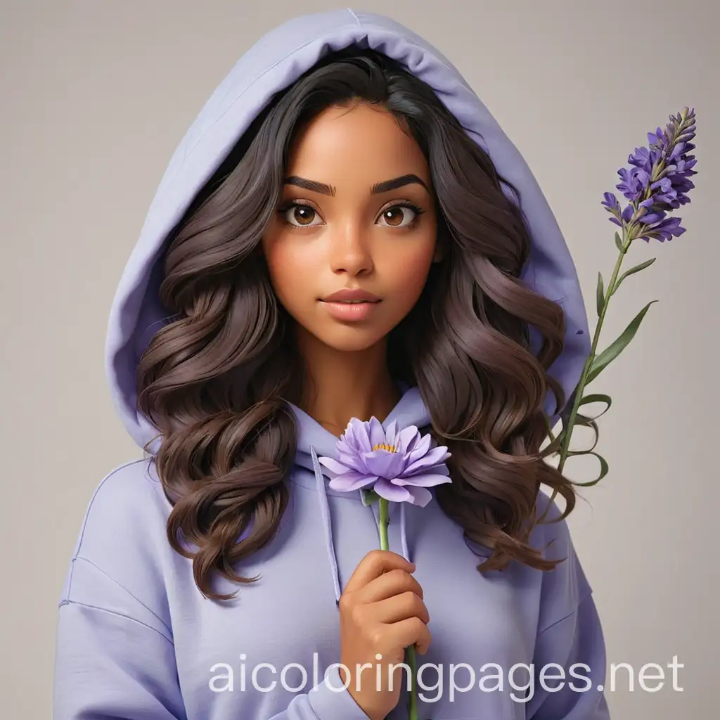 BrownSkinned-Woman-with-Lavender-Flower-in-Oversized-Hoodie