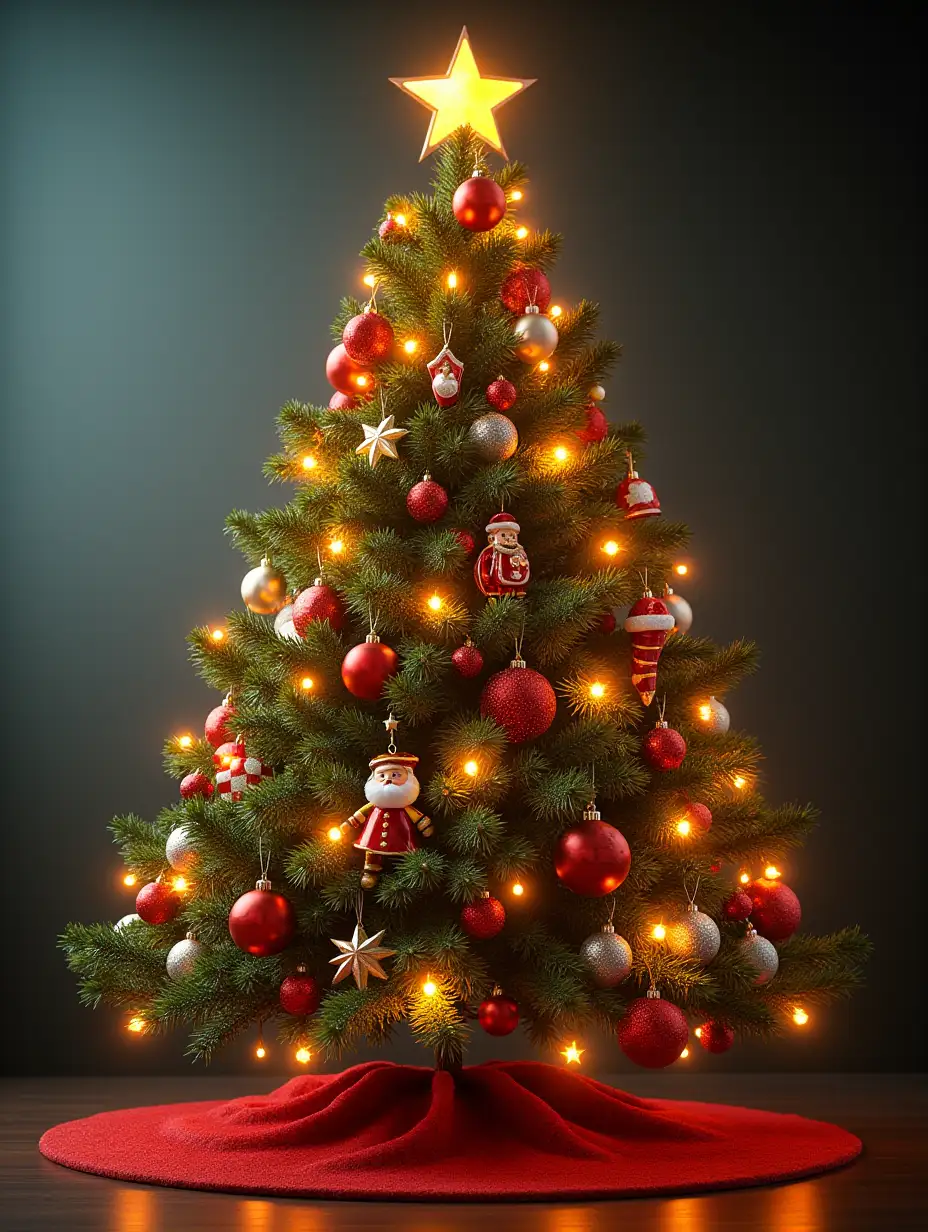 photo realistic Decorated Christmas Tree Adorned with Colorful Ornaments and Twinkling Lights