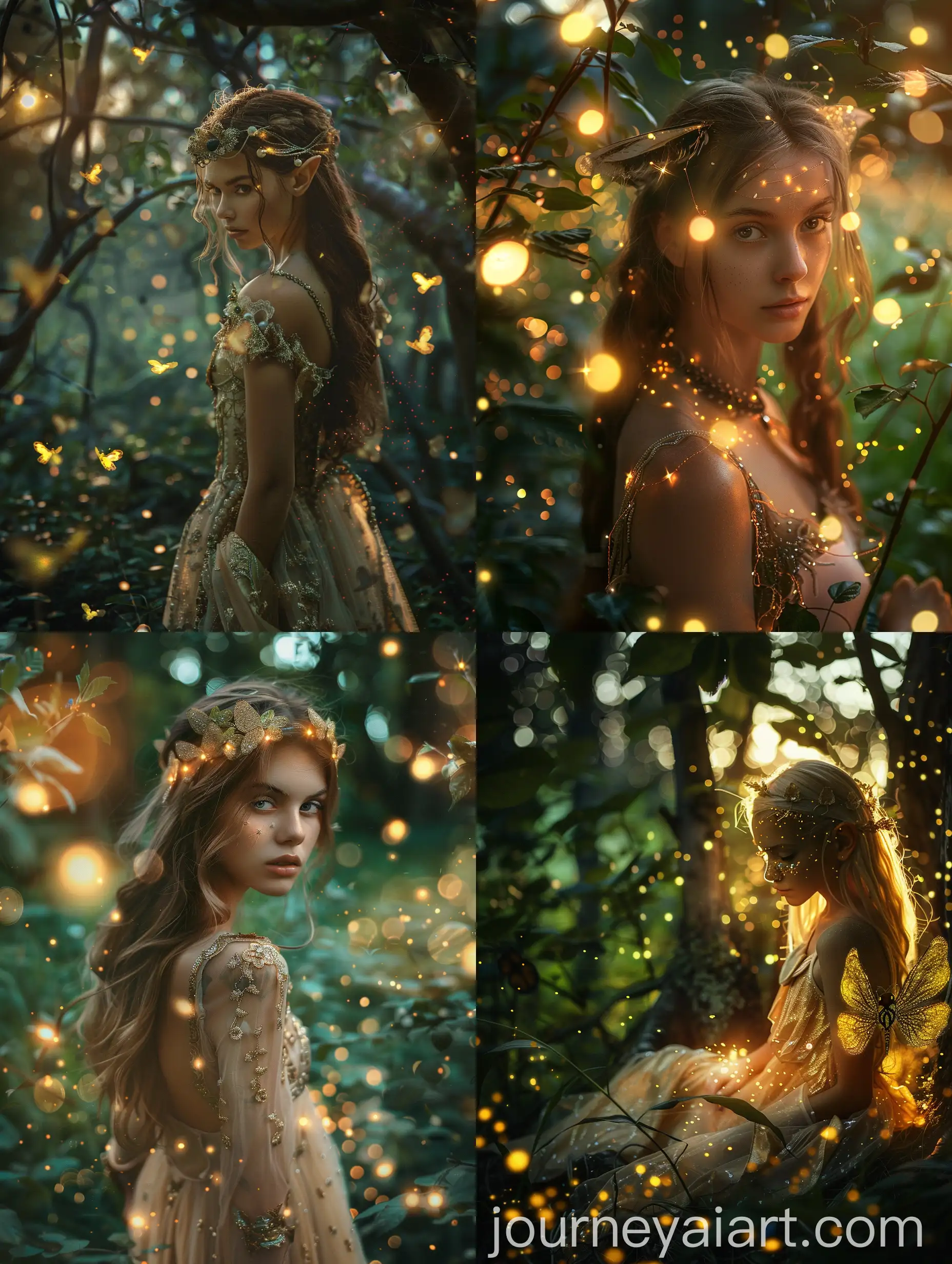 Enchanting-Elf-Princess-in-a-Magical-Forest-with-Fireflies