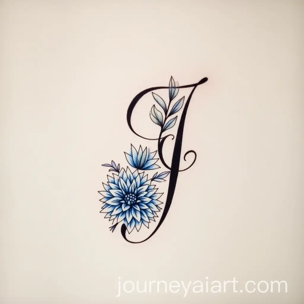 Elegant-Swirling-Letter-J-with-Blue-Dahlia-Flowers-and-Hidden-Letter-D-Tattoo-Design