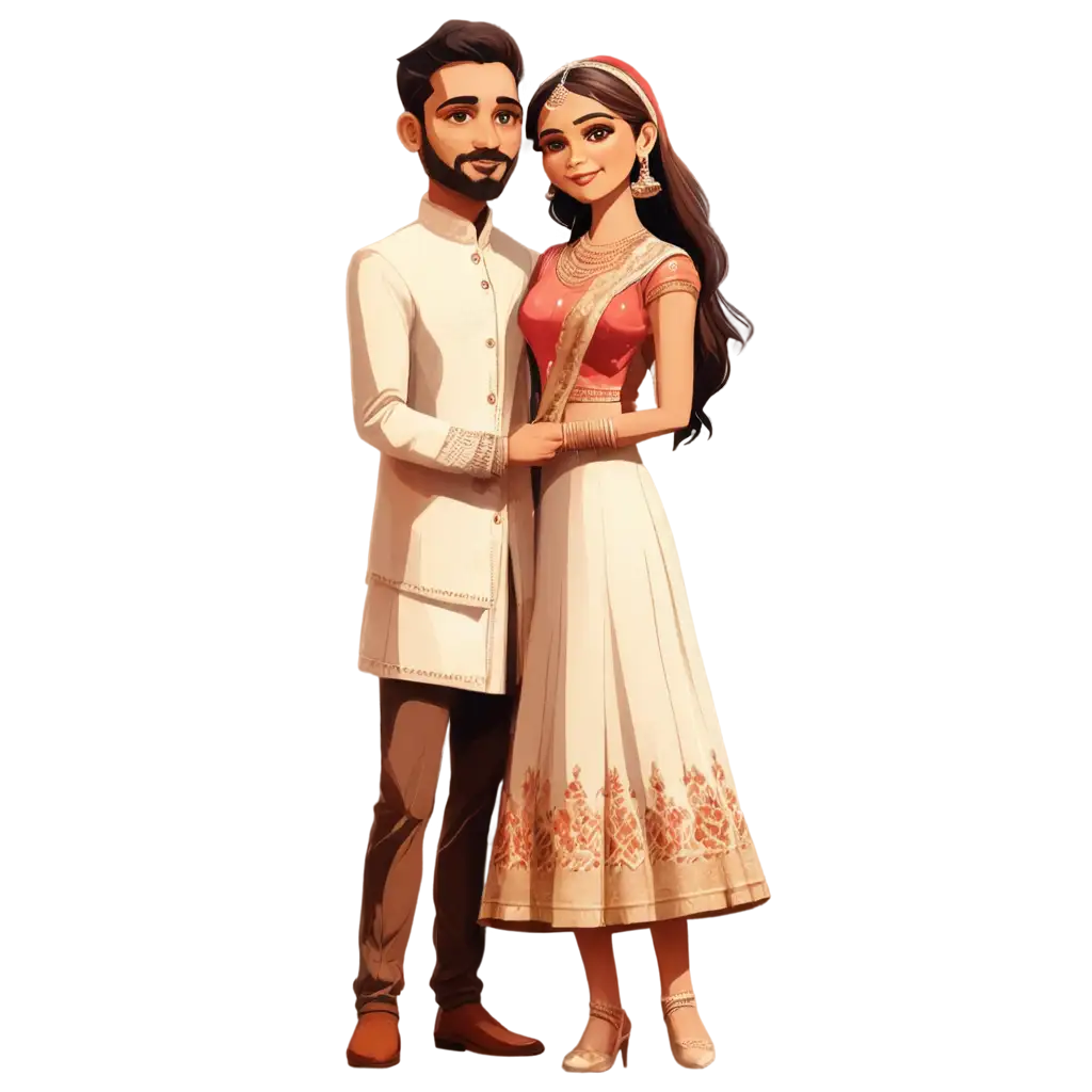 Indian-Wedding-Couples-in-2D-Art-Style-PNG-HighQuality-Image-for-Versatile-Use