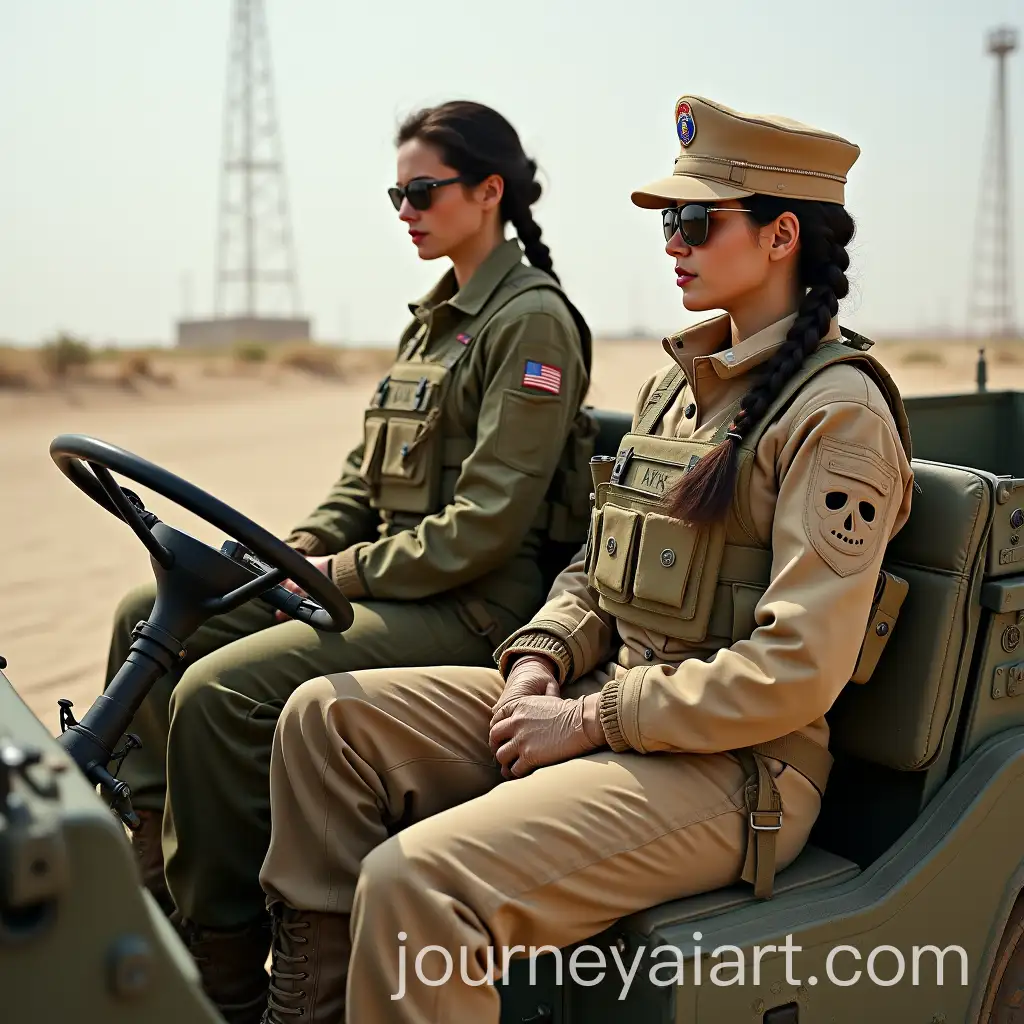 Russian-Military-Female-Officers-in-SandColored-Uniforms-Driving-Military-Jeep-in-Desert
