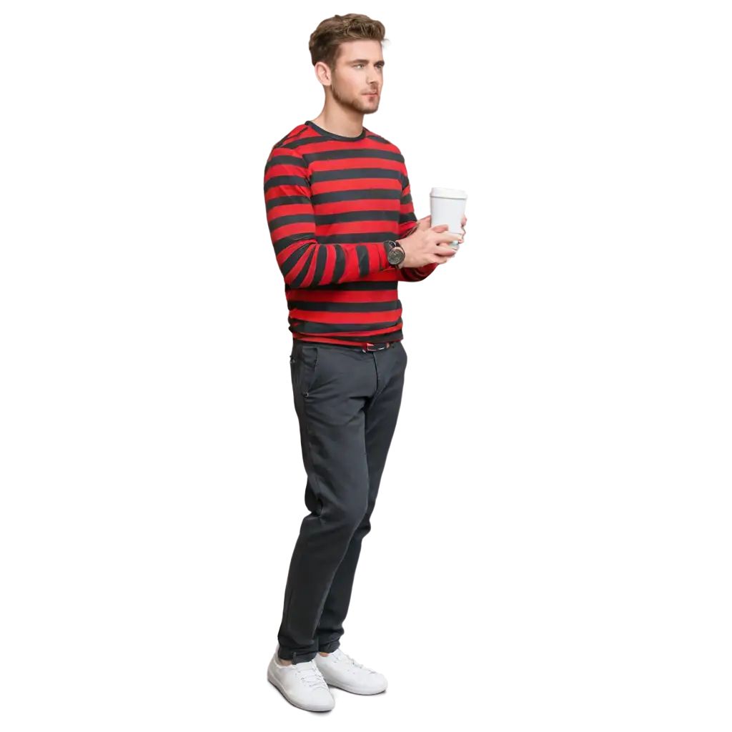 HighQuality-PNG-Image-Guy-in-Red-and-Black-Striped-Shirt-Holding-a-Cup