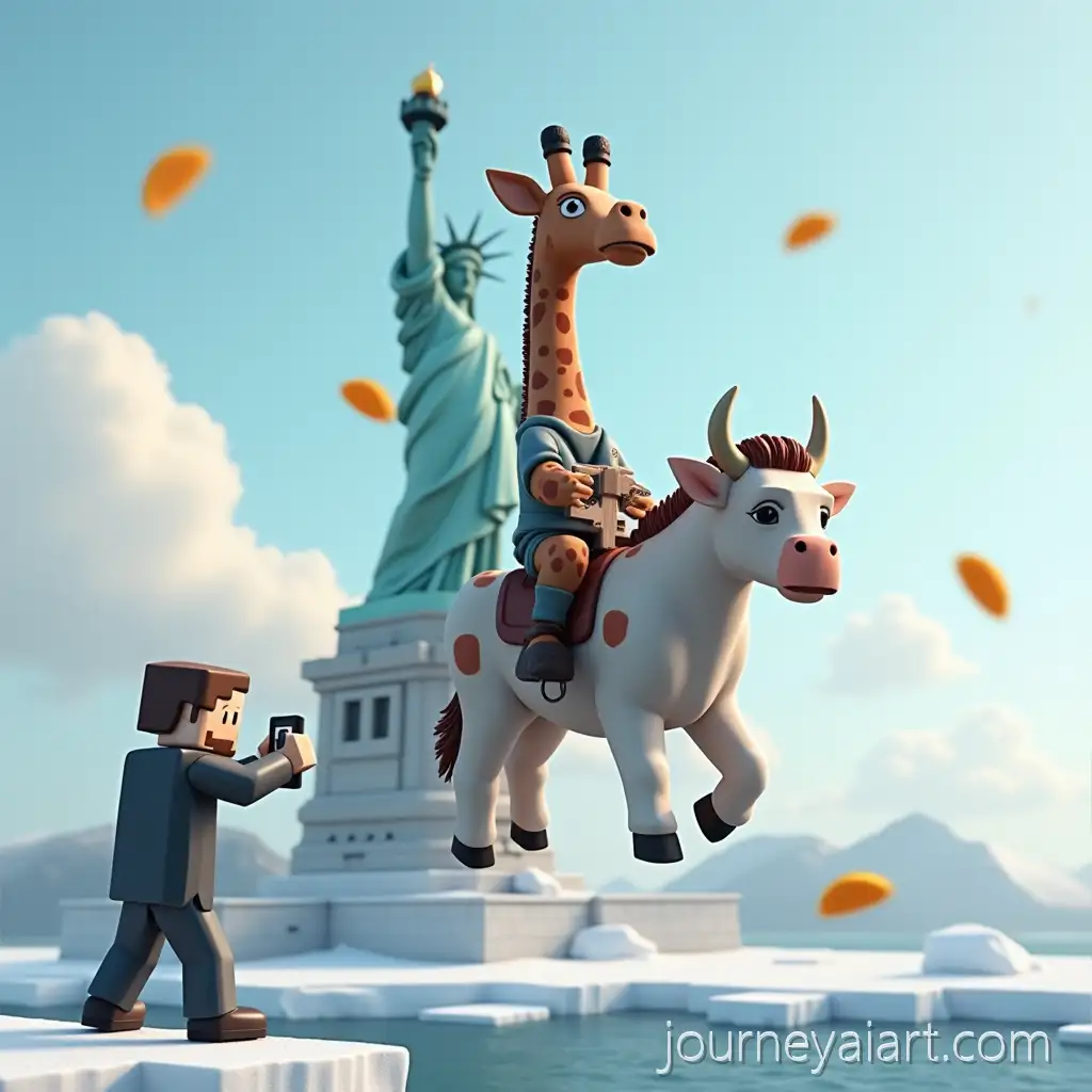 Giraffe-in-Antarctica-Riding-a-Minecraft-Cow-with-Statue-of-Liberty-and-Tacos-Falling-from-the-Sky