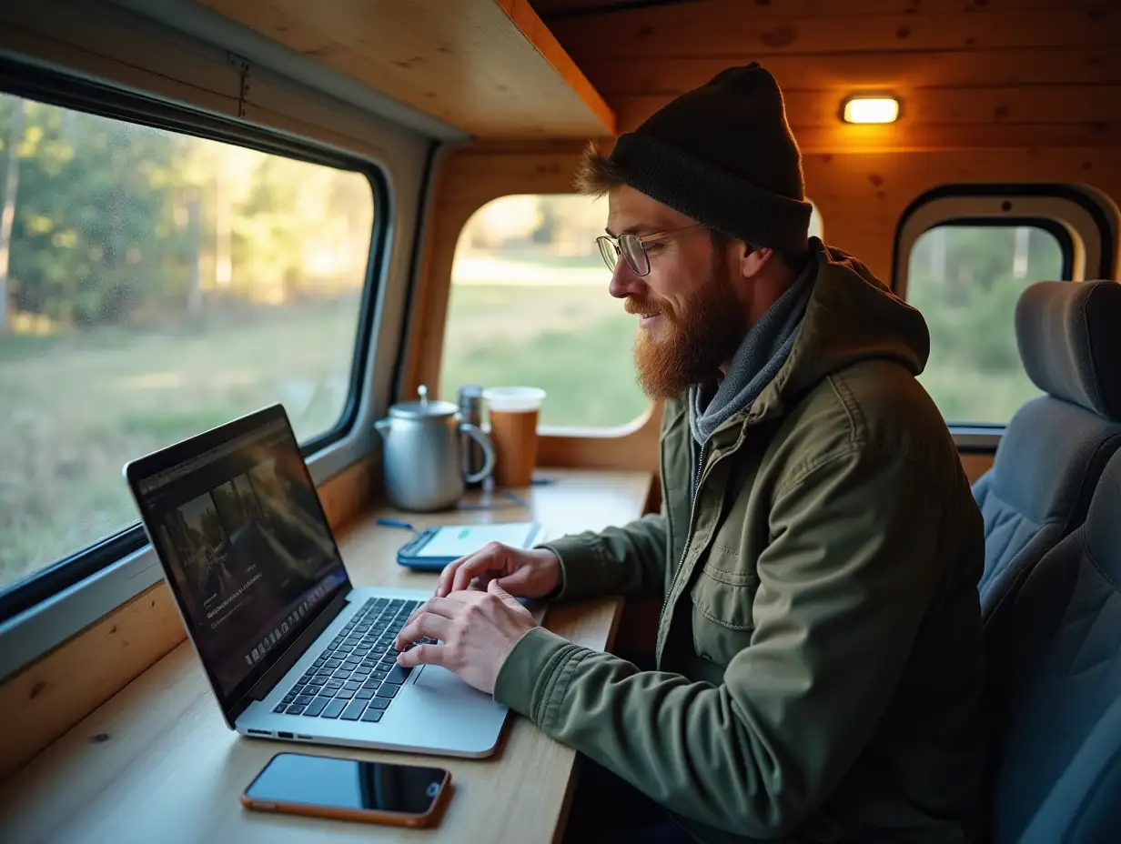 Digital-Nomad-Working-Outdoors-from-Van