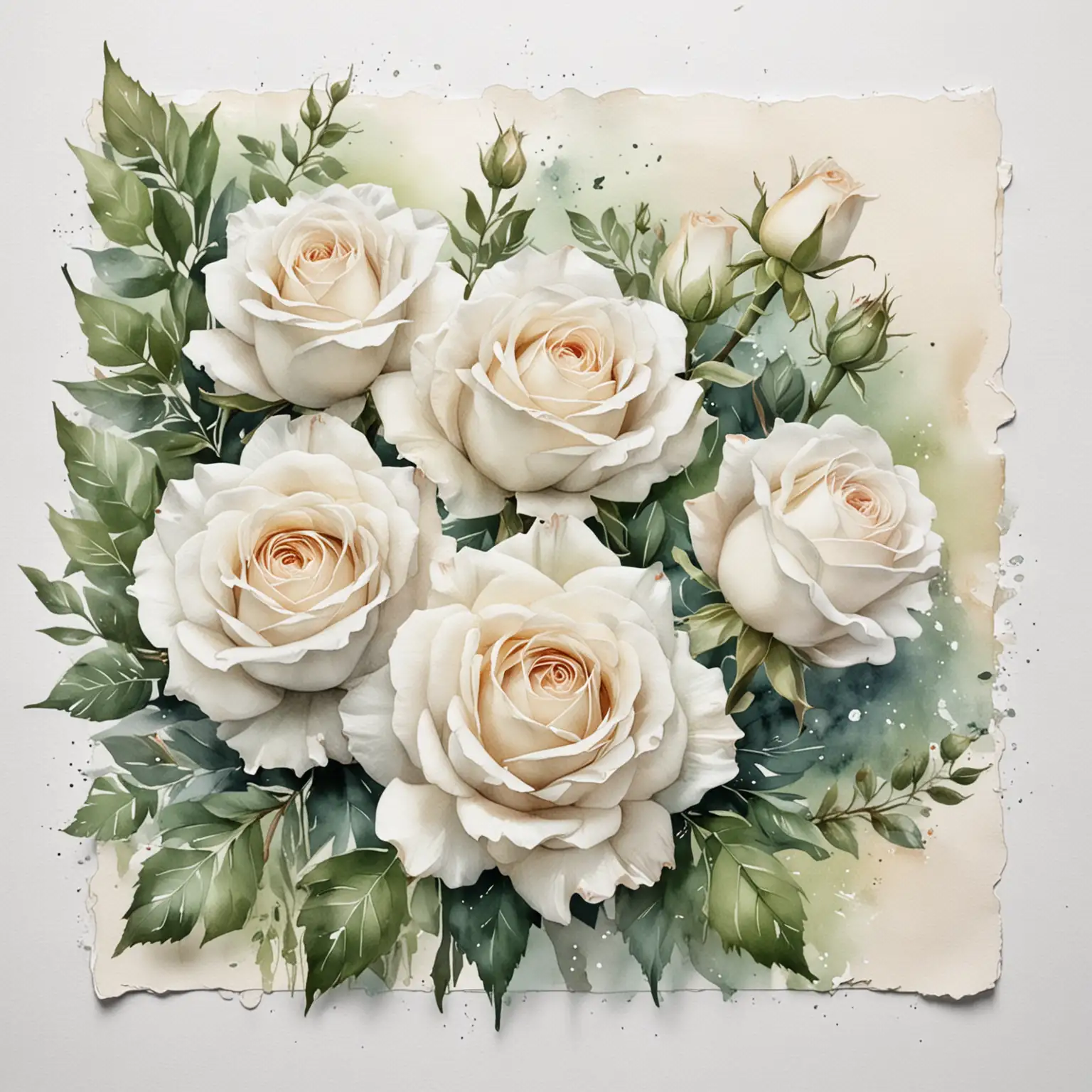 Scrapbook Page with Watercolor White Roses and Writing Space