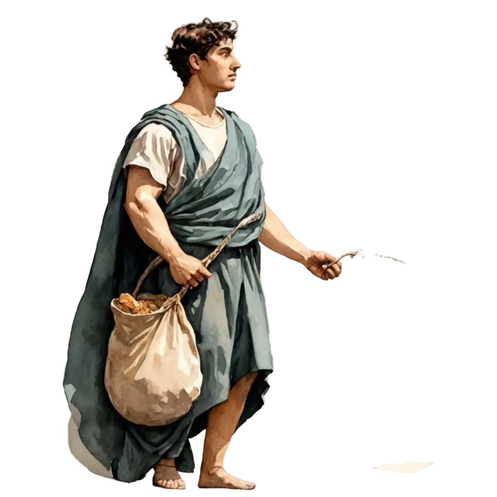 Ancient-Roman-Man-with-Sack-of-Coins-PNG-Watercolor-Style-with-Cold-Color-Palette