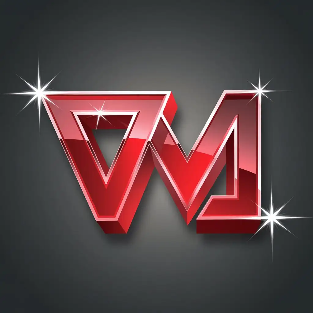 Create a high-quality, modern, attractive 3D logo with the letters “VM” in red with silver sparkles.