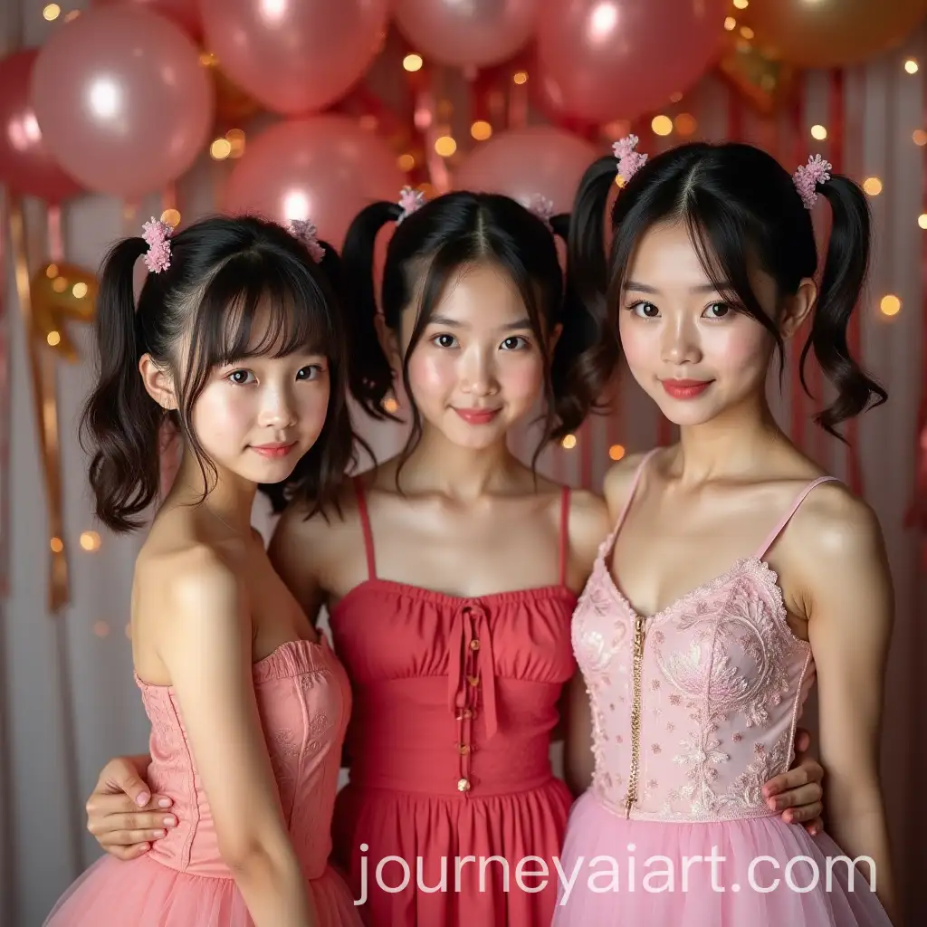 Three-Beautiful-Asian-Girls-in-Bachelorette-Party-Outfits-with-Cute-Hairstyles