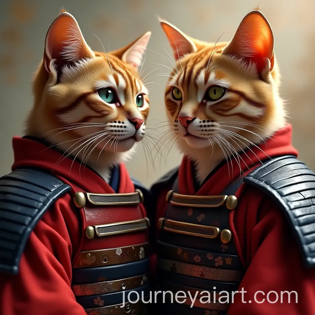 Pair-of-Samurai-Cats-in-Traditional-Red-Kimono-and-Armor