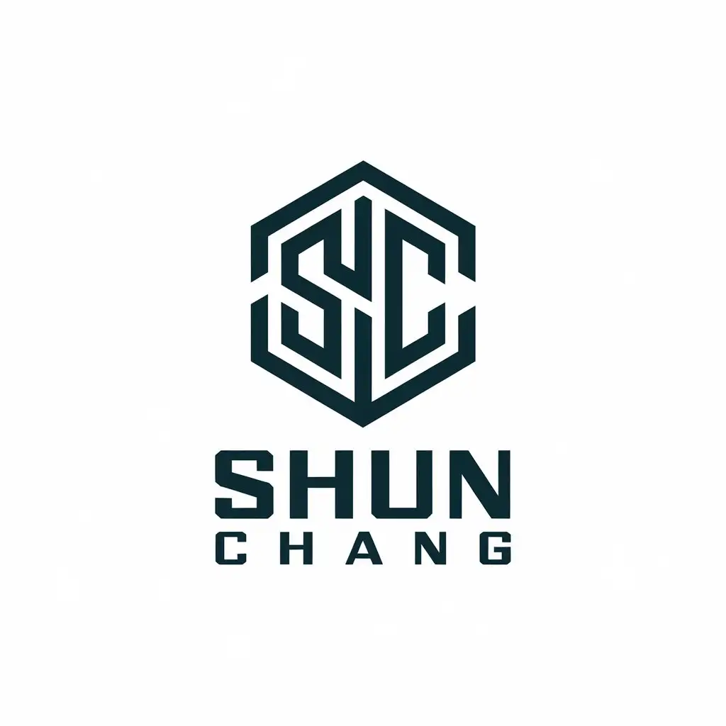 a vector logo design,with the text "Shun Chang", main symbol:SC hexagon,Moderate,be used in Construction industry,clear background