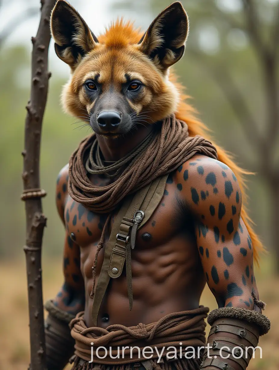 Gambian-Warrior-with-Hyena-Hybrid-Body-in-Dynamic-Pose