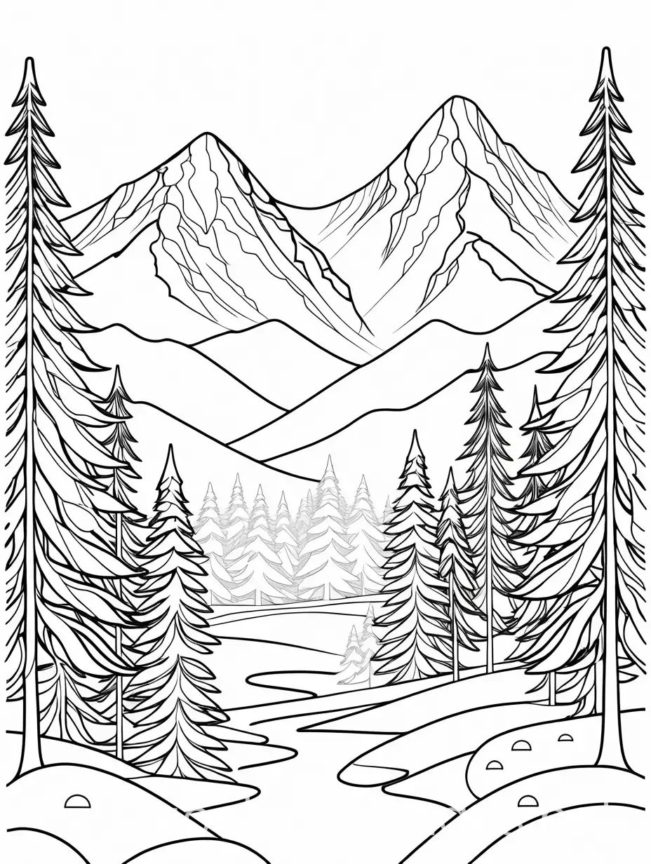 Snowy-Mountains-Coloring-Page-for-Kids-Simple-Bold-Shapes-and-Scattered-Trees