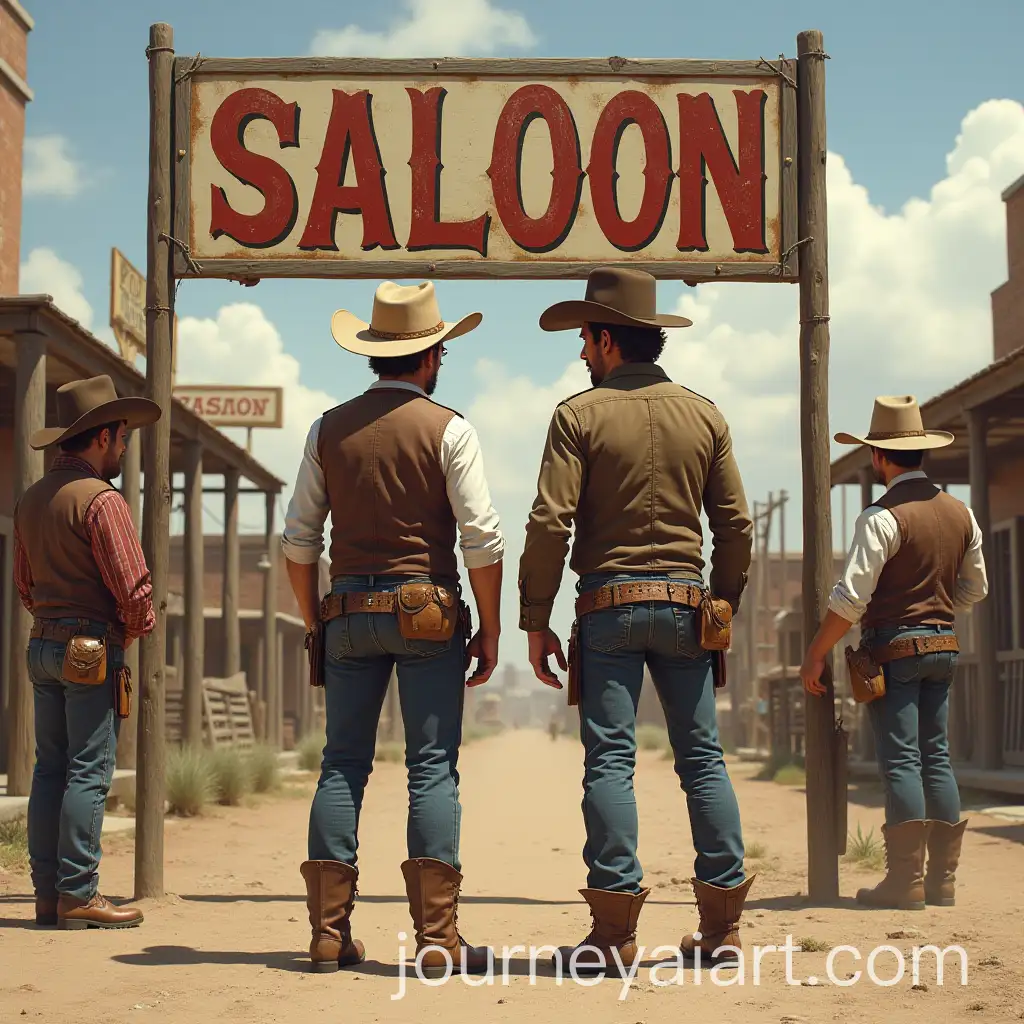 Cowboys-Standing-on-Saloon-Signboard-in-Wild-West