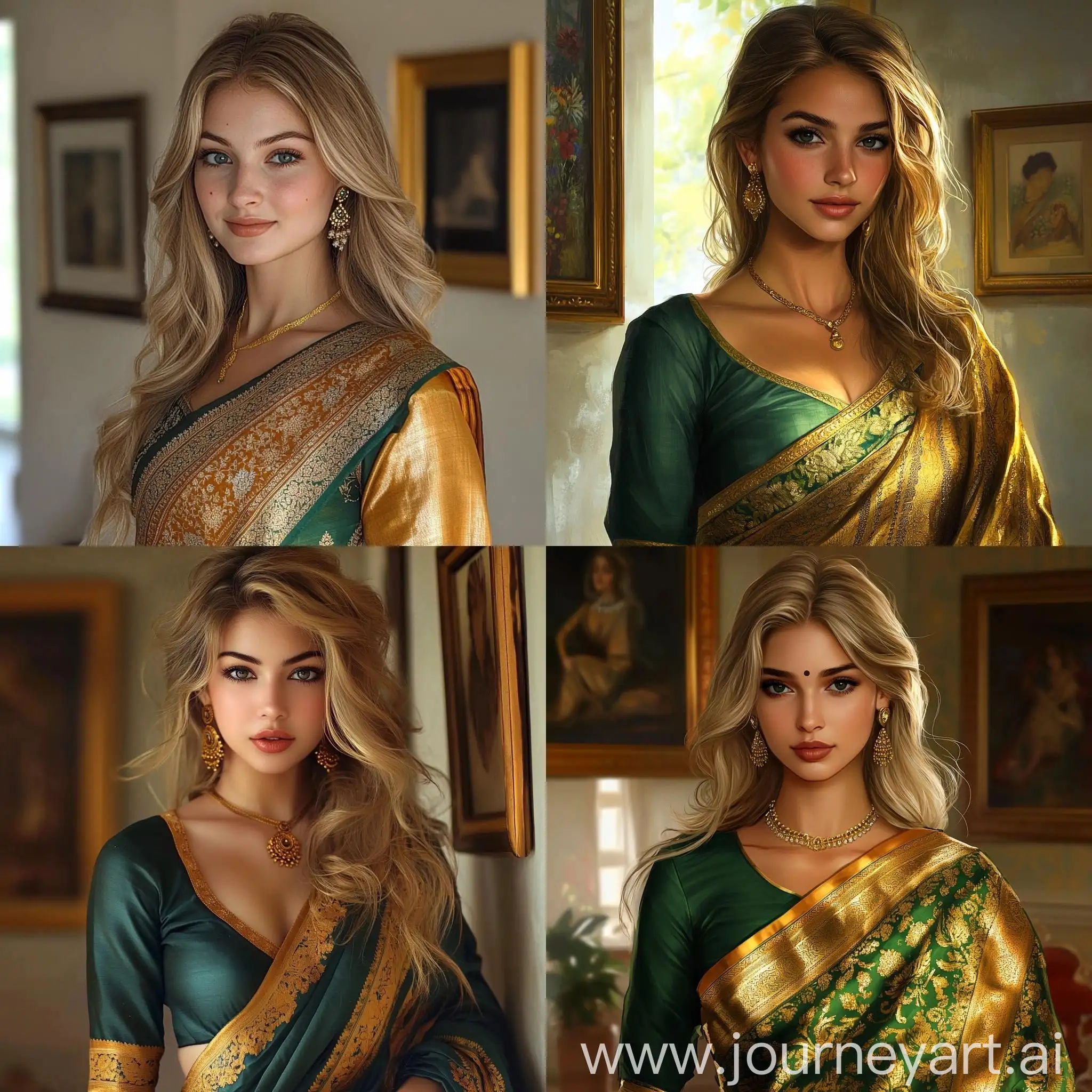 Blonde-Woman-in-Traditional-Indian-Saree-with-Soft-Natural-Makeup