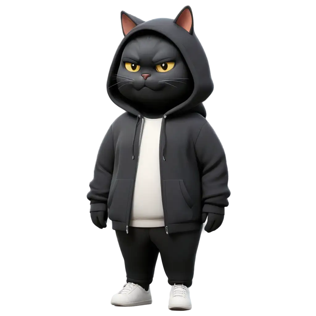 Animated-Fat-Black-Cat-with-Hoodie-and-Headphones-PNG-Image-for-Creative-Projects