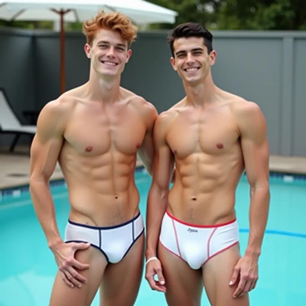 Two-Young-Swimmers-in-Speedos-by-the-Poolside