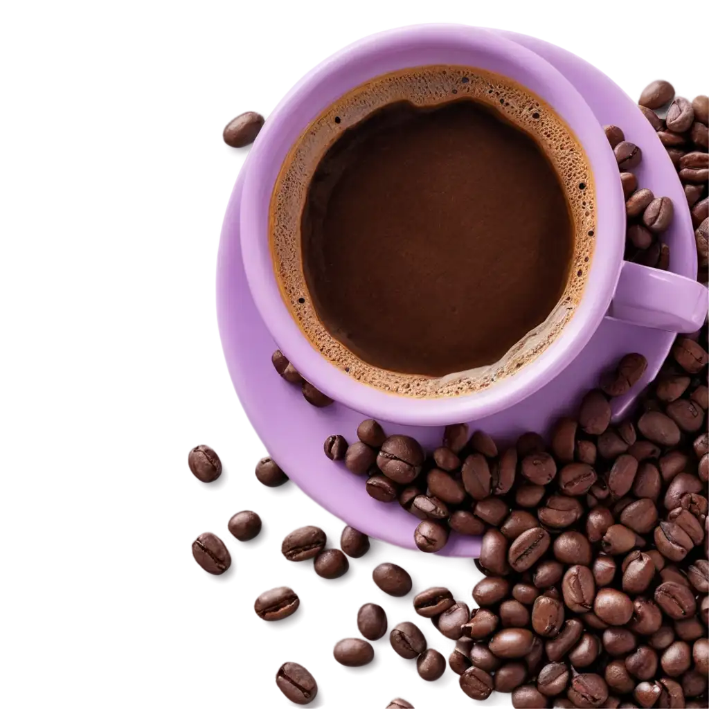 Purple-Coffee-Cup-Top-View-PNG-with-Coffee-Beans-for-Premium-Clarity-and-Detail