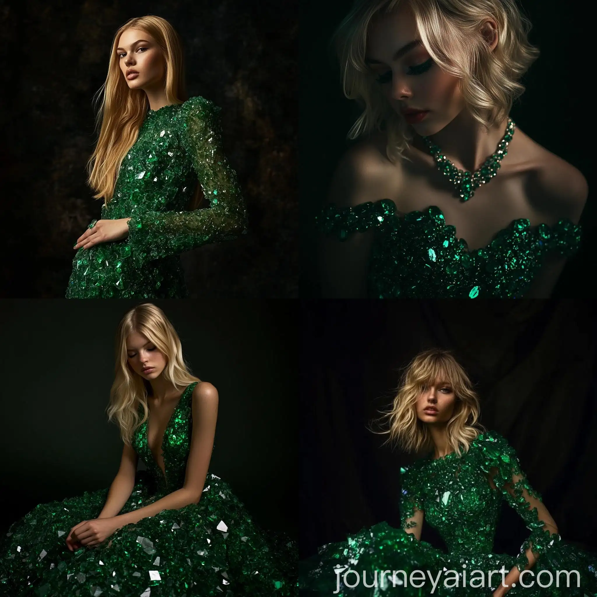 Young-Model-in-Emerald-Dress-Realist-Fashion-Photography-on-Dark-Background
