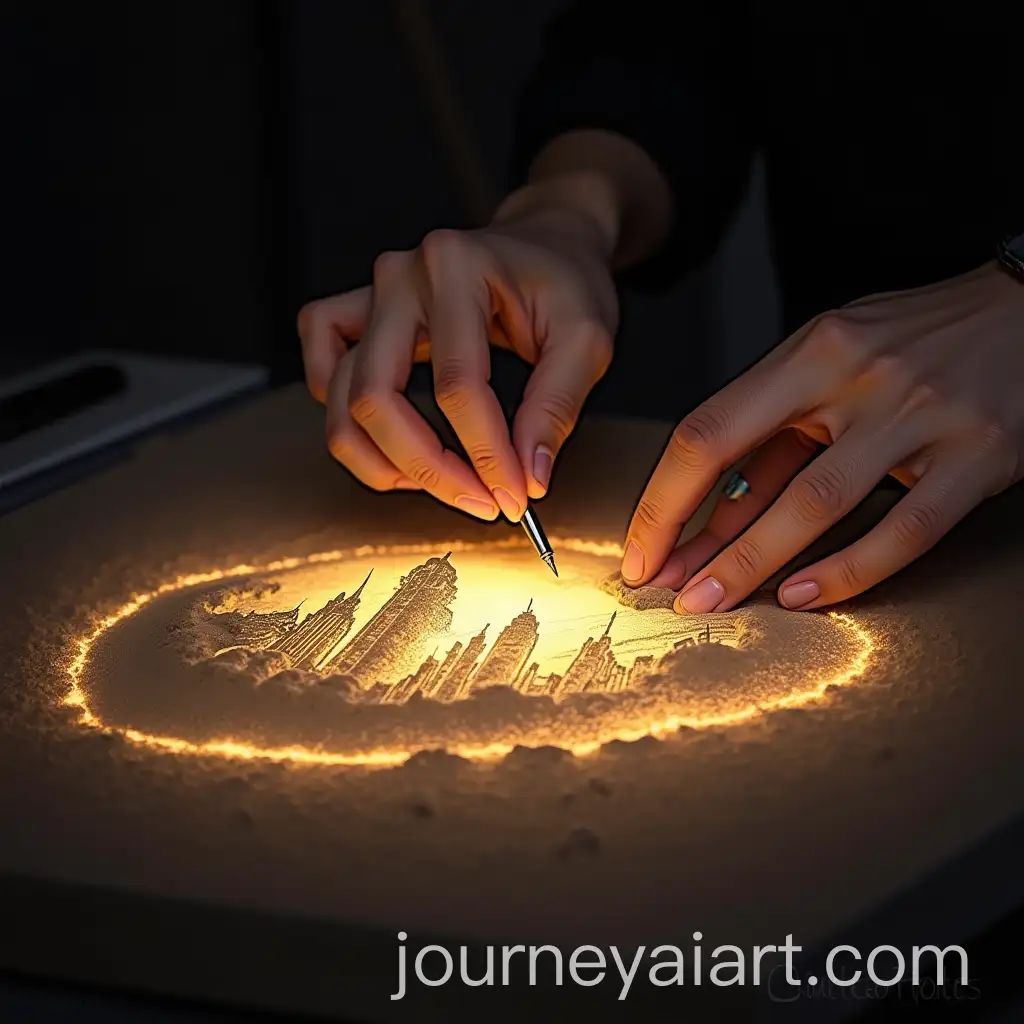 Expert-Sand-Artist-Creating-Intricate-City-Skyline-and-Nature-Silhouette