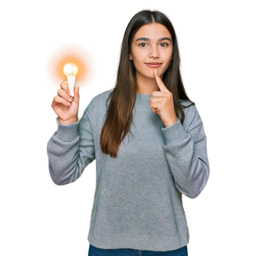 Creative-PNG-Image-of-a-Girl-with-an-Idea-and-Glowing-Bulb-on-Finger-A-Symbol-of-Inspiration-and-Innovation