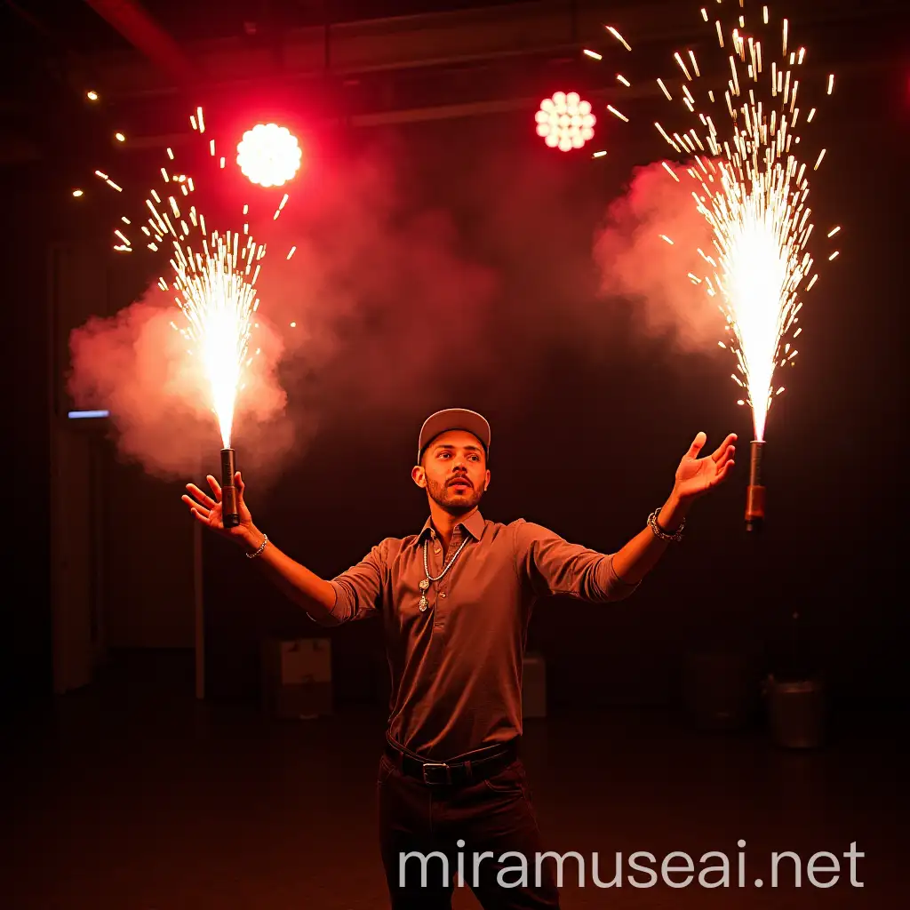 Juggler Performing with Traditional Balls and Molotovs