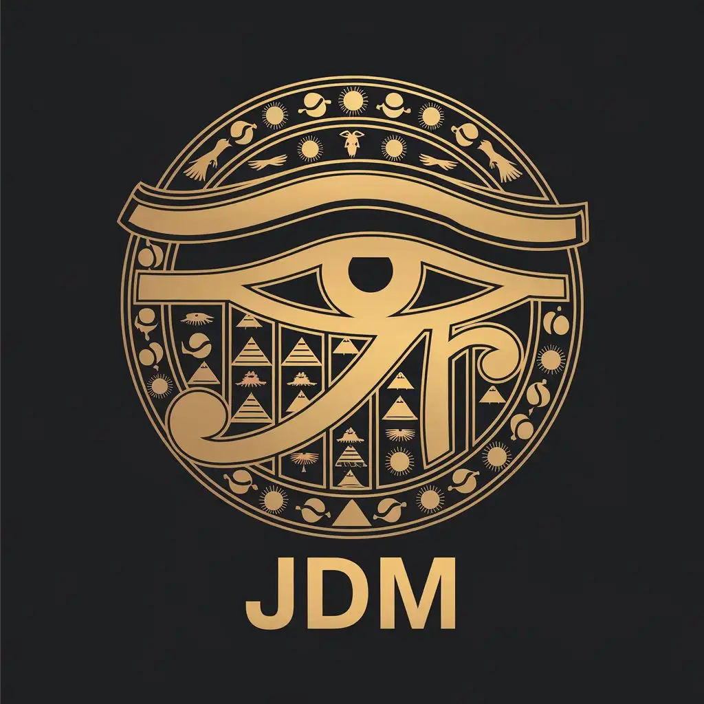 LOGO Design For JDM Ancient Egyptian Symbols in Gold on Black Background