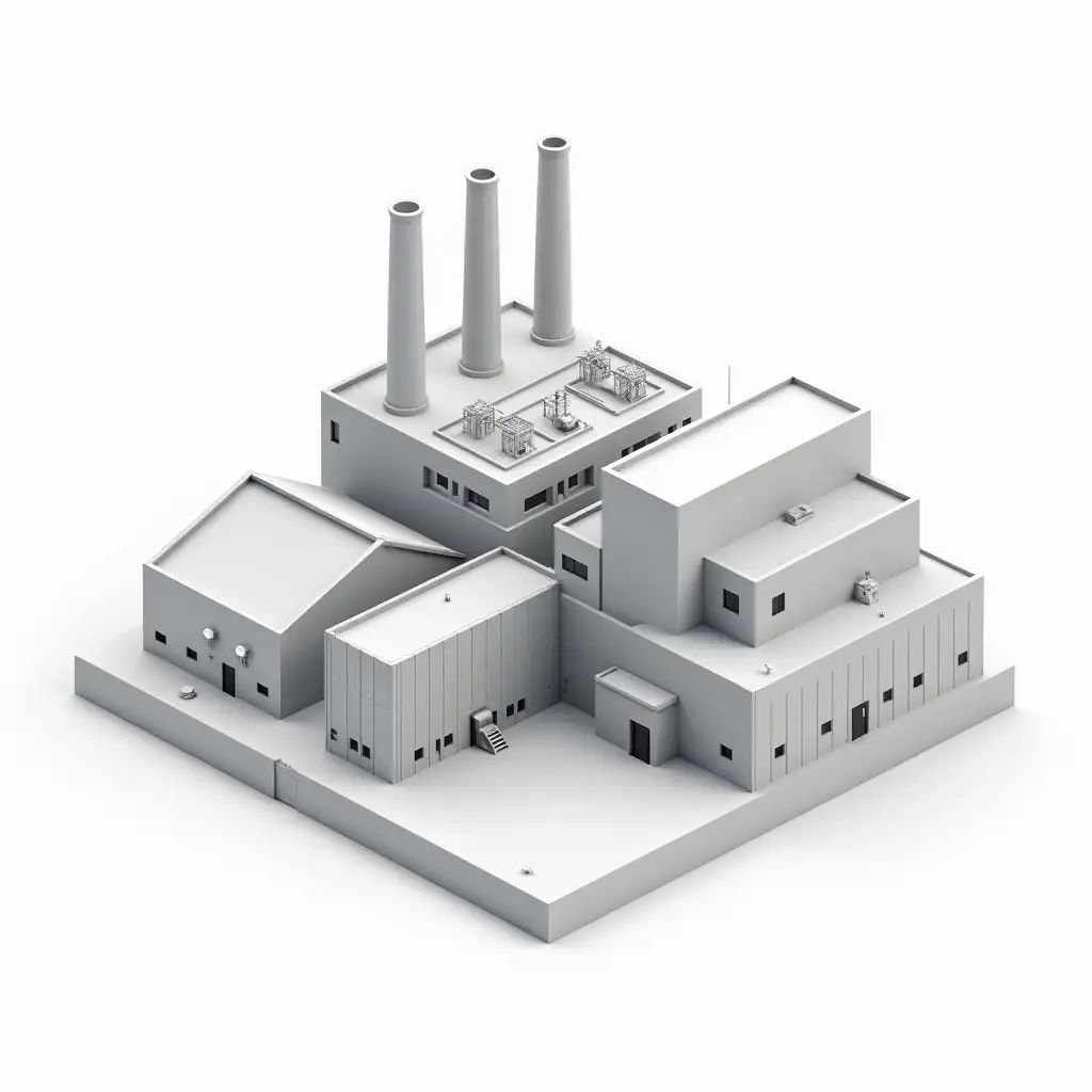 Isometric Huge Factory Build on White Background