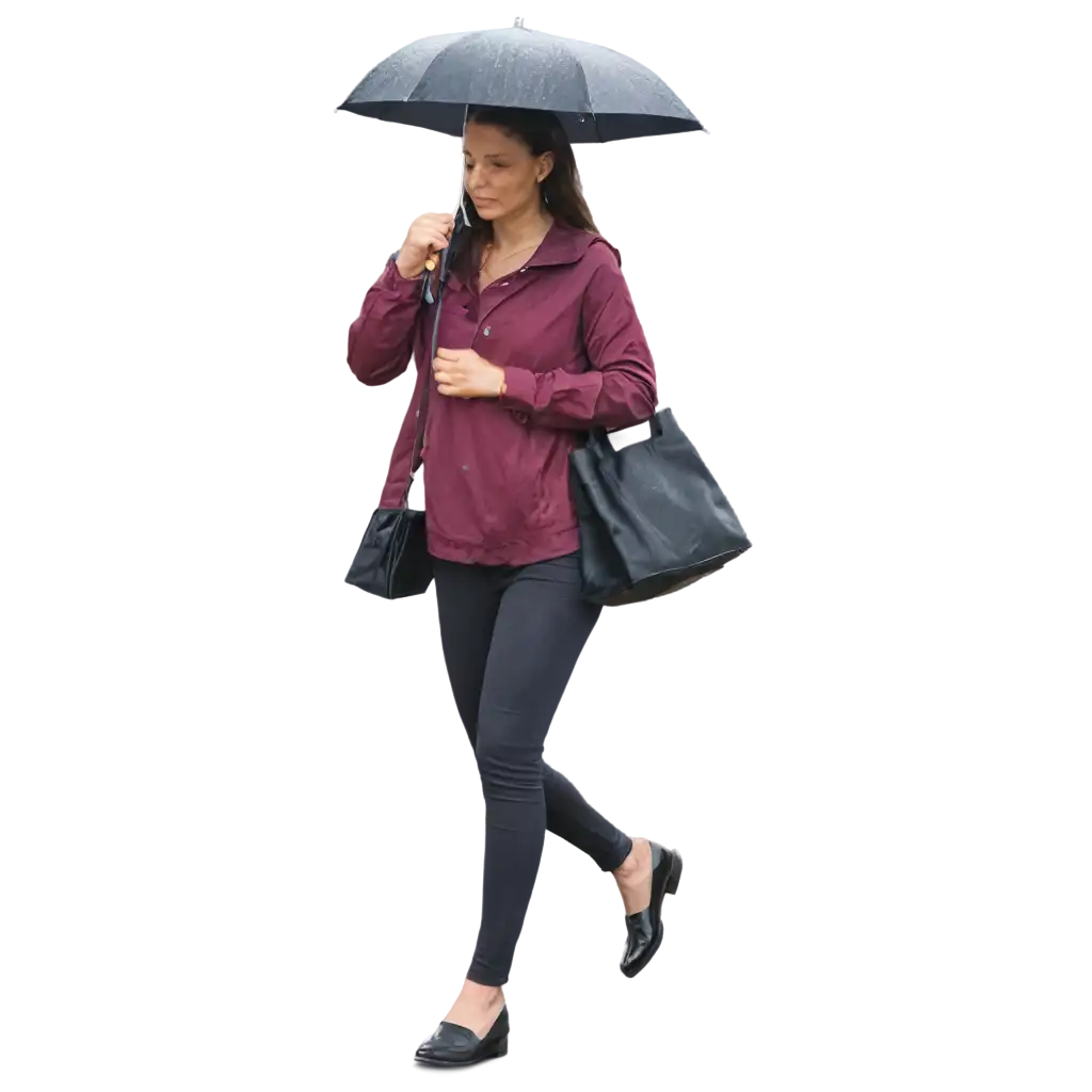 Woman walking in the rain with storm