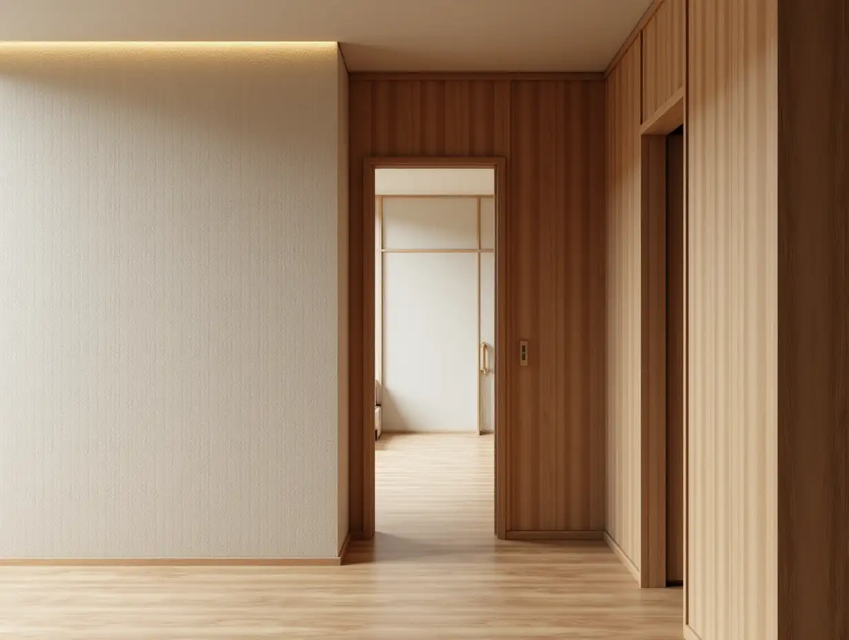 Textured-Wood-Trimmed-Hallway-with-Doorway