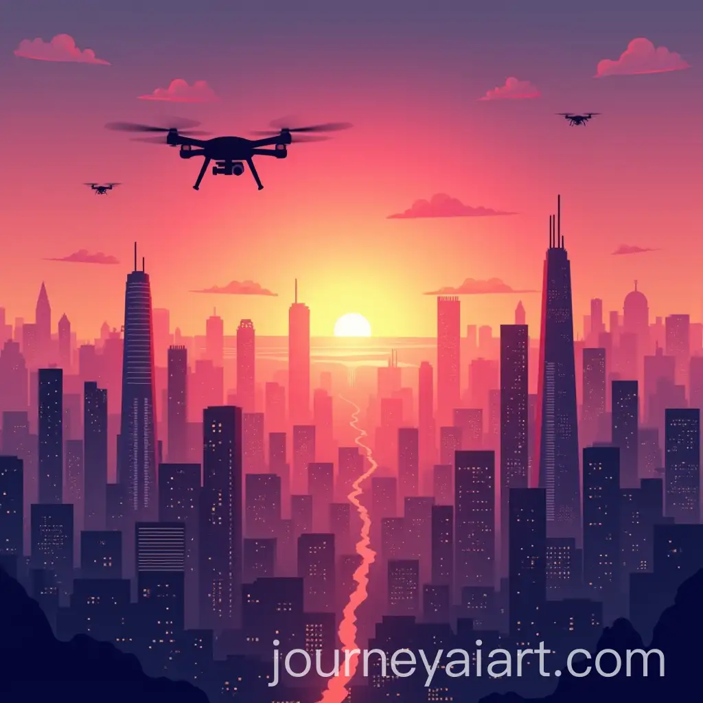 Futuristic-City-Skyline-at-Sunset-with-VibrantAI-Image-Prompt-Expansion-Colors-and-Flying-Drones
