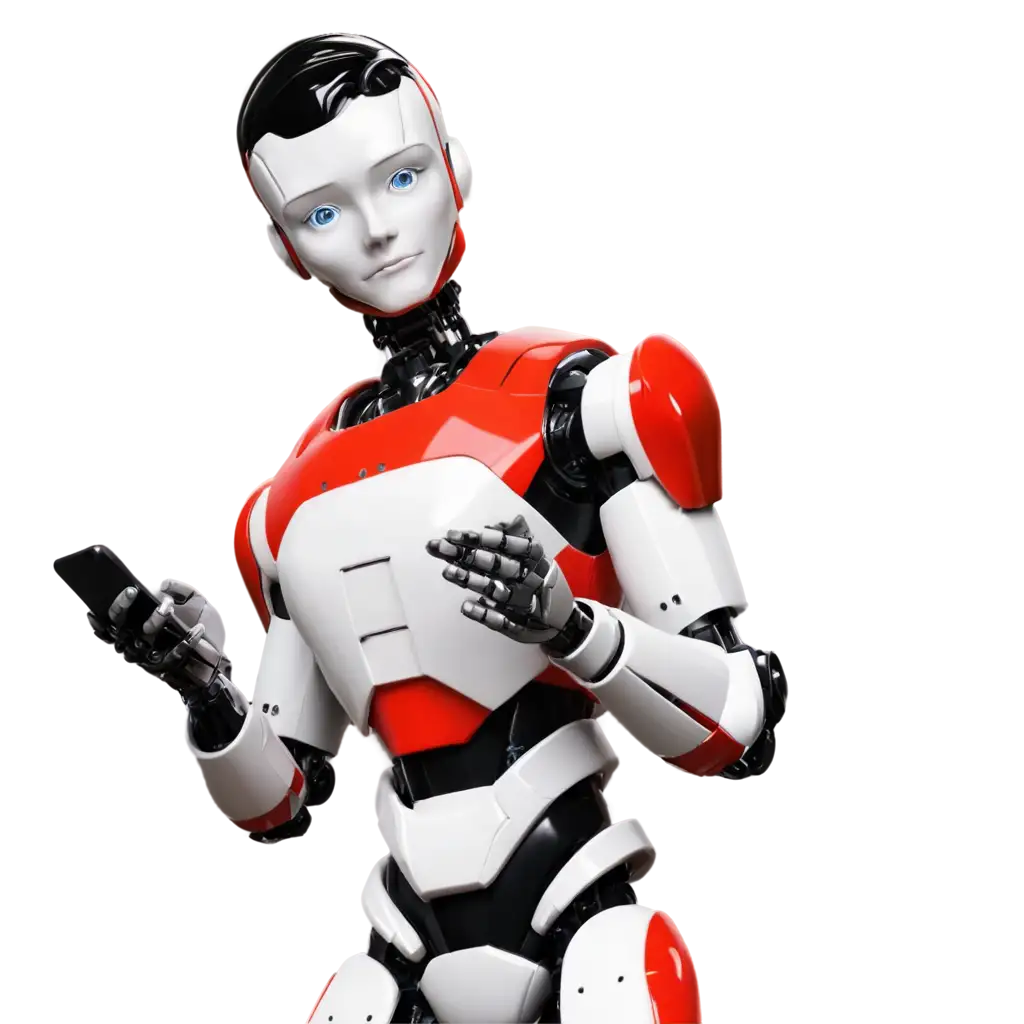 AnimeStyle-Robot-PNG-Relaxed-Pose-with-Smartphone-for-Modern-Digital-Art