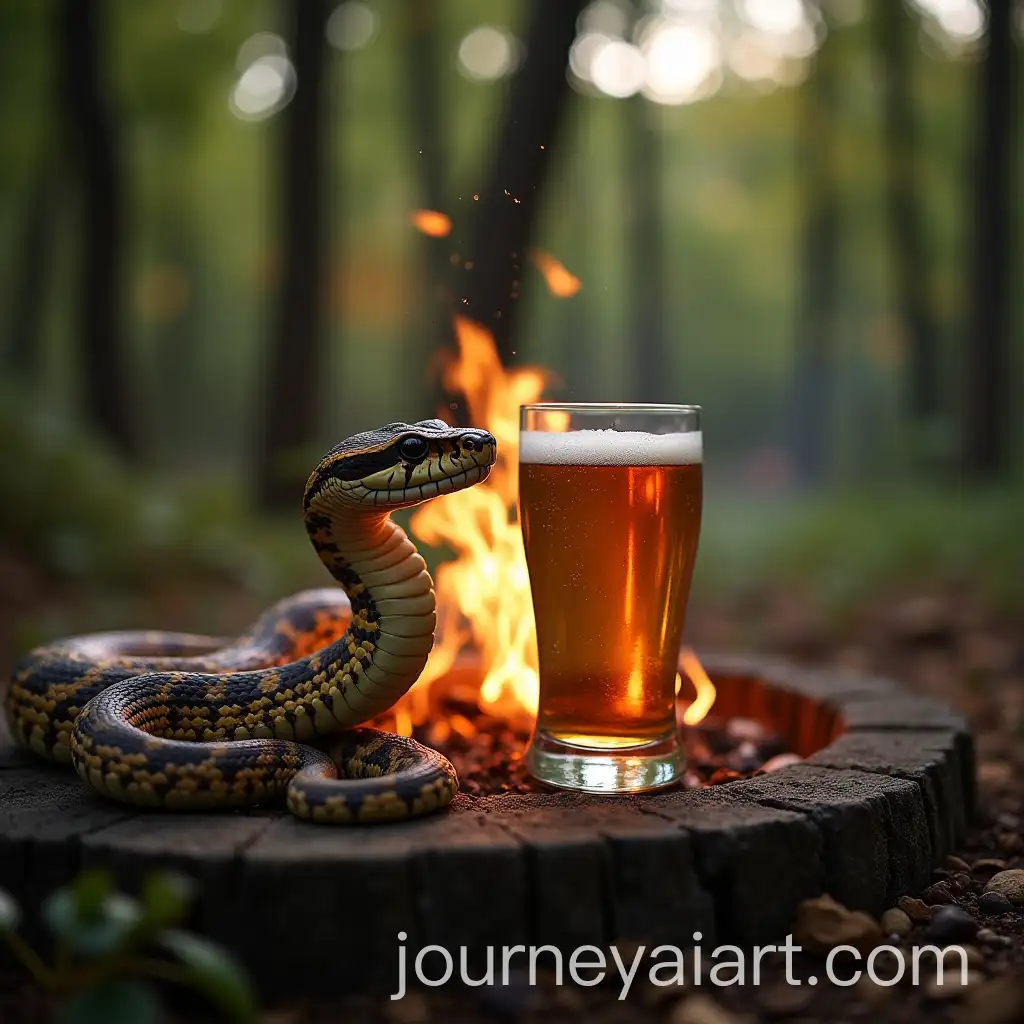 Outdoor-Party-with-Snake-Python-Beer-Fire-and-Grill-Amidst-Trees