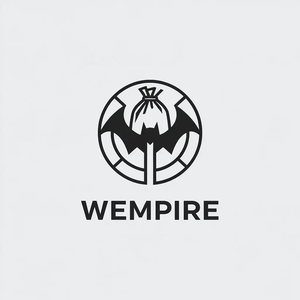 LOGO Design for Wempire Minimalistic Vector Logo with Trashbag and Bat in Circle for Technology Industry