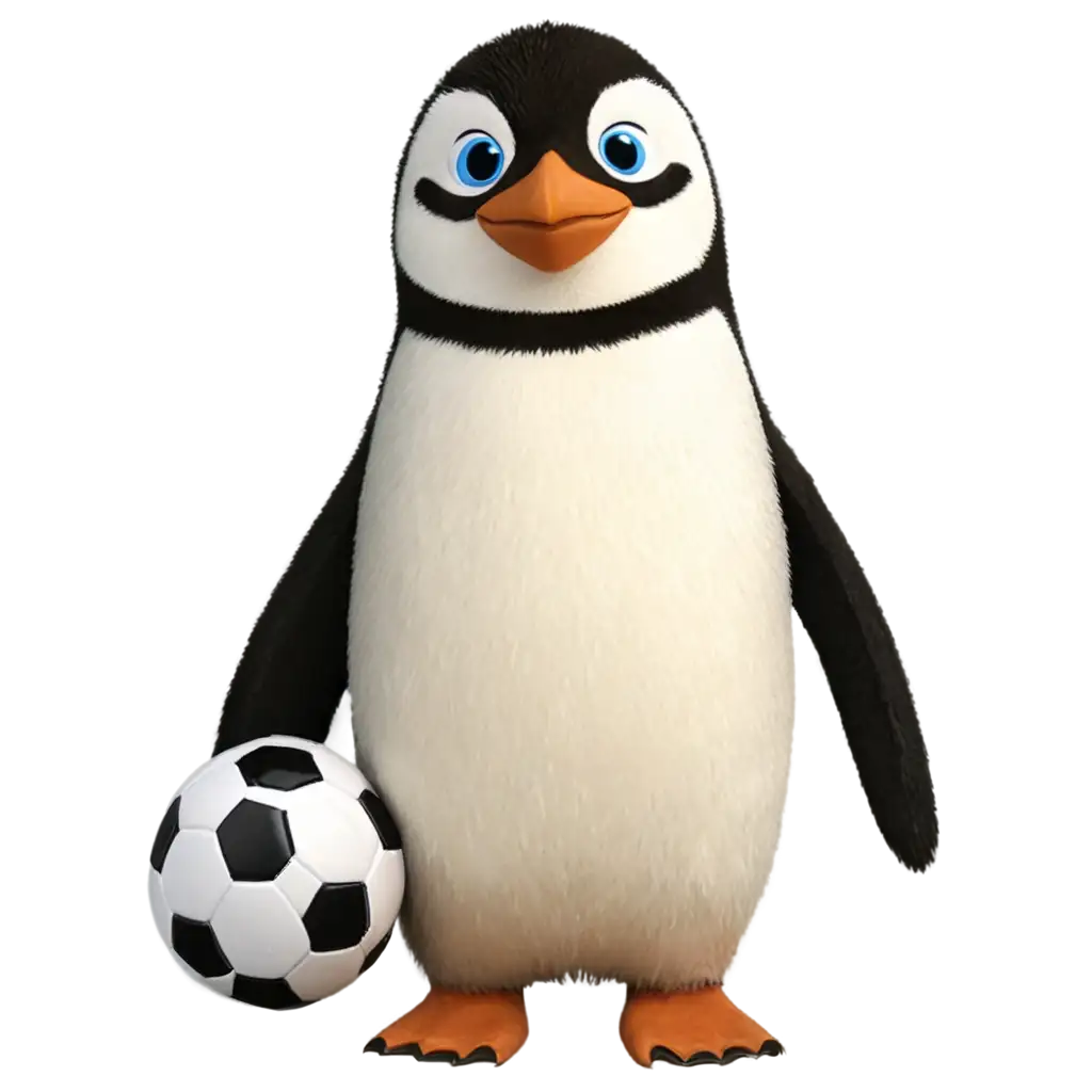 penguin sitting down with soccer ball in the lap