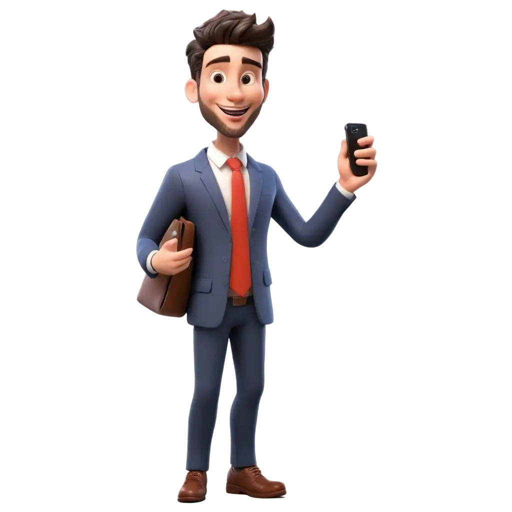 3D-Cartoon-of-a-Corporate-Person-with-Mobile-PNG-Format-for-Optimal-Clarity-and-Quality