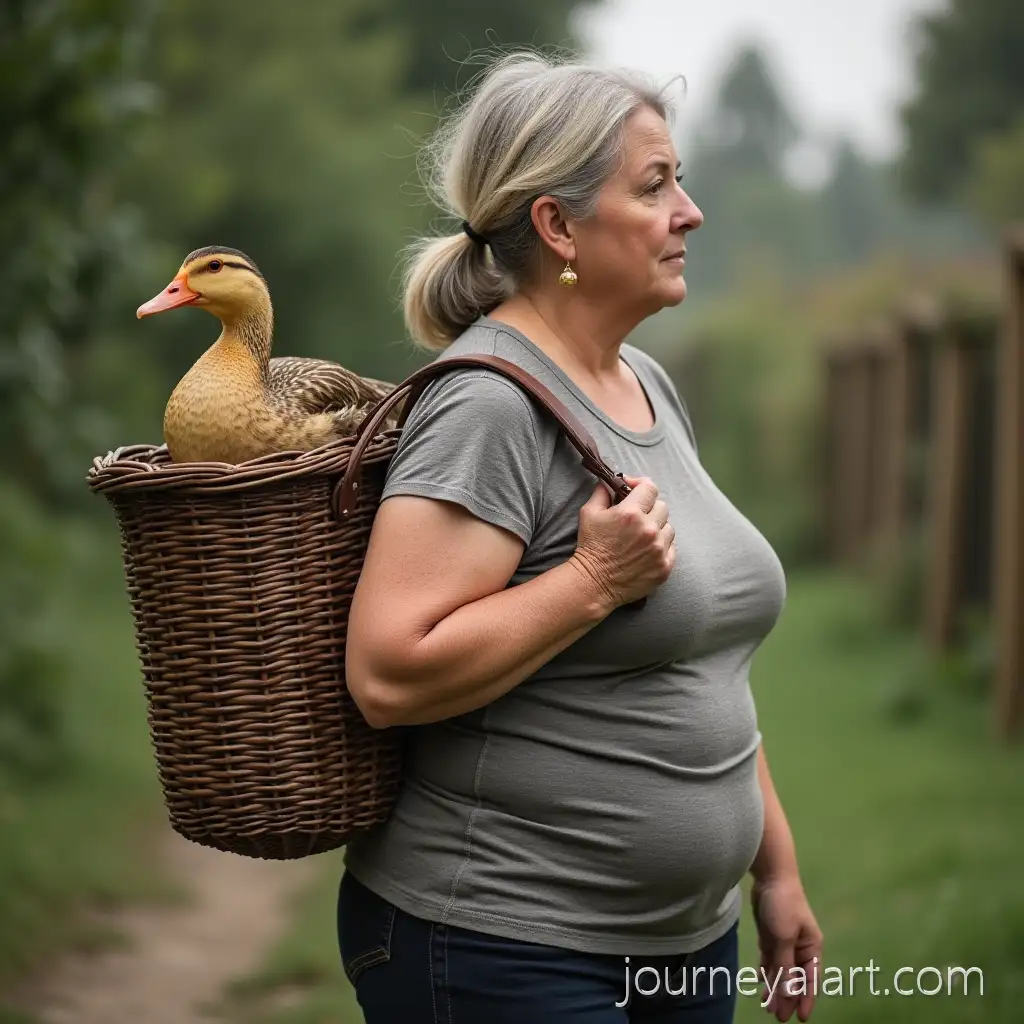 MiddleAged-Woman-Carrying-a-Duck-in-a-Woven-Basket