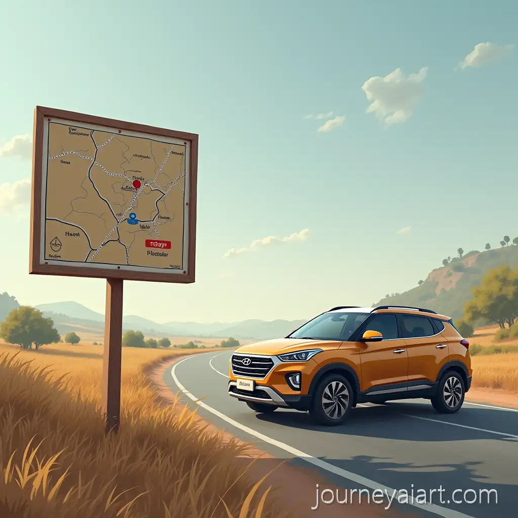 Hyundai-Exter-Car-Traveling-on-Road-with-Map-Sign-from-Bargarh-to-Gaya
