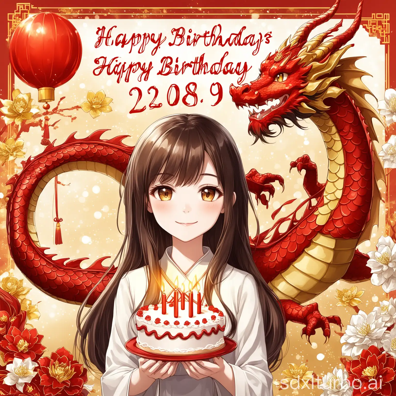 Brunette-Woman-Celebrating-Dragon-Year-Birthday-in-Light-Colors