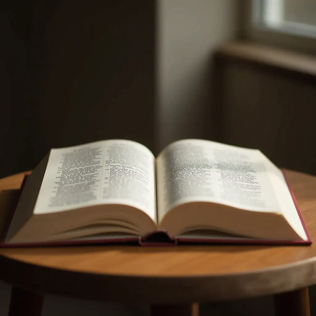 image of an open book on a table