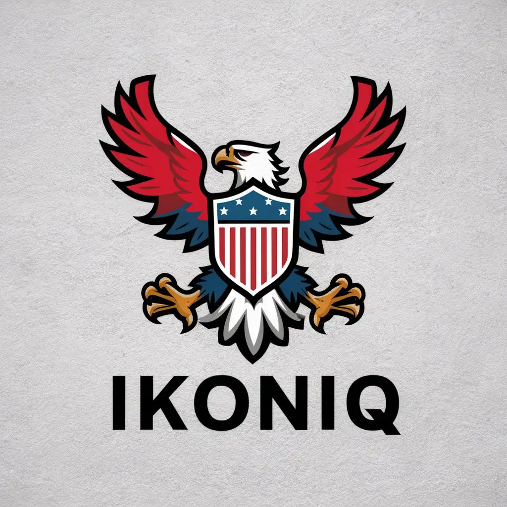 LOGO Design For IKONIQ Red White and Blue Eagle with American Shield