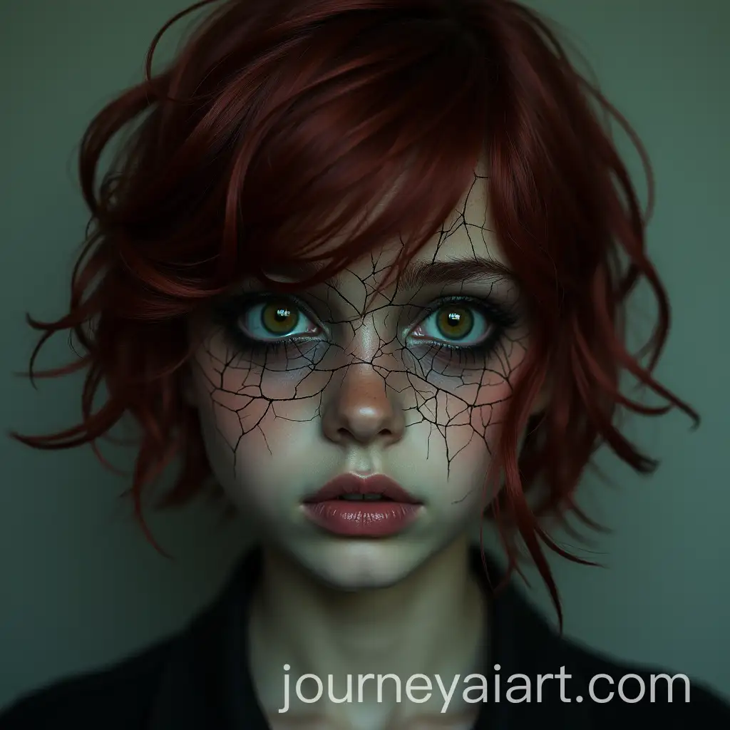 Man-with-Curtains-Hairstyle-Breaking-Grid-to-Reveal-Girl-with-Red-Hair-and-Green-Eyes