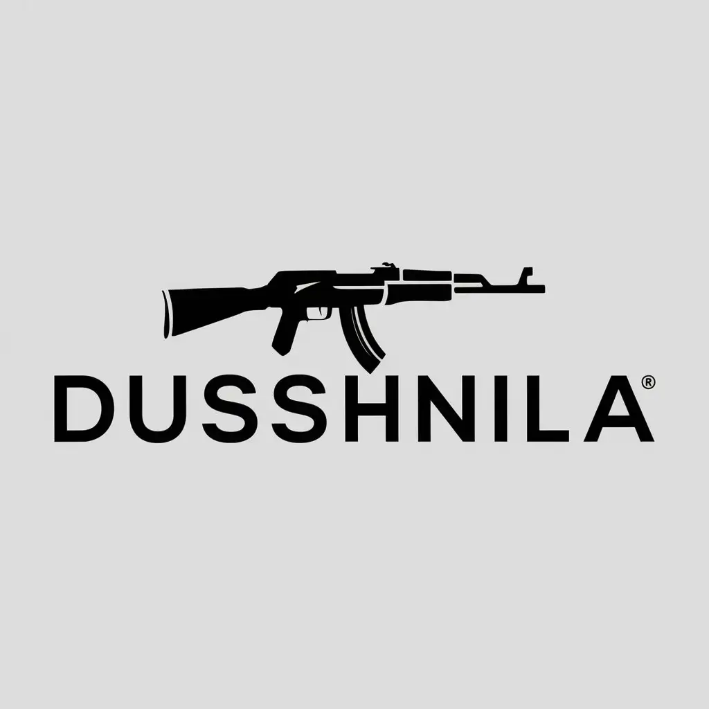 a logo design,with the text "DUSSHNILA", main symbol:AK-74,Moderate,be used in Entertainment industry,clear background