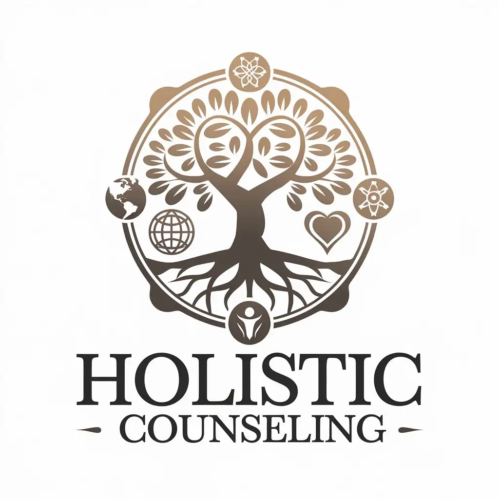 LOGO Design for Holistic Counseling Tree of Life World and Health Theme with Clear Background